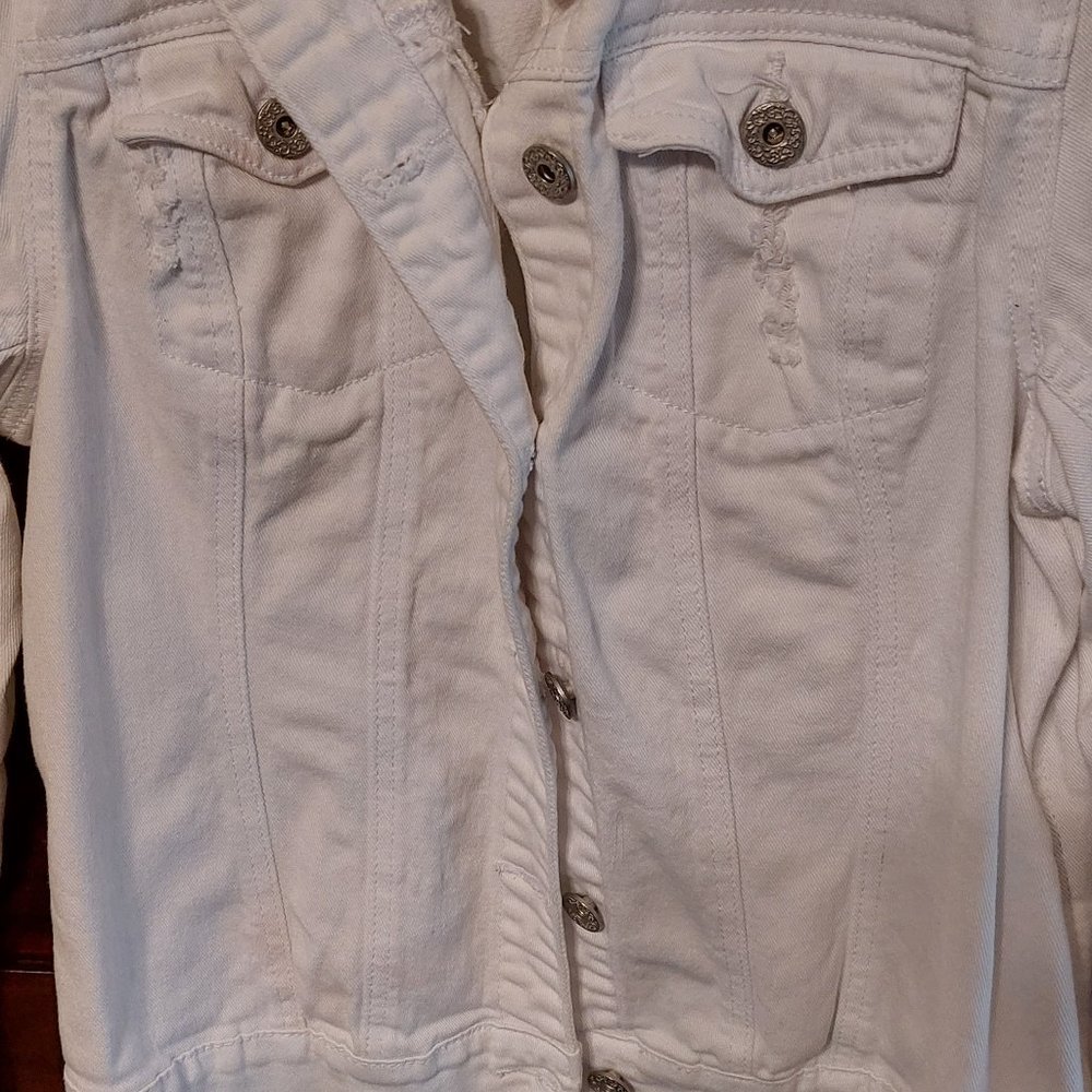 Womens White Distressed Denim Jacket